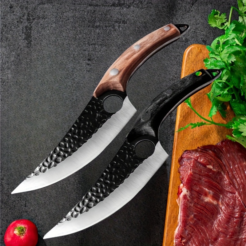 TEMU 2 Piece Kitchen Specific Handmade Hammer Pattern Stainless Cutting Knife, Kitchen Knife, Kitchen Knife, Outdoor Small Curved Knife