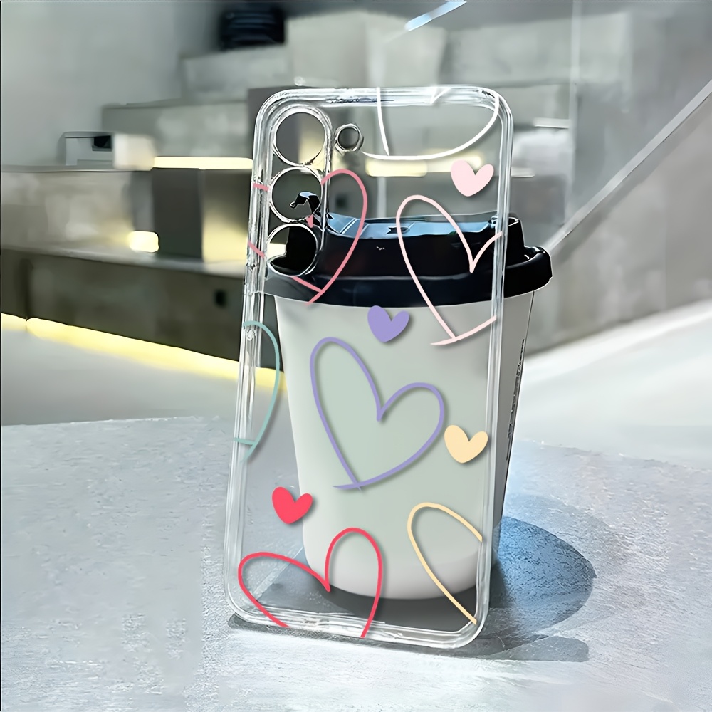 Samsung - Husă ColorHeart Stripes Edition – Transparentă și Rezistentă la Șocuri cu Design Inimă Colorată