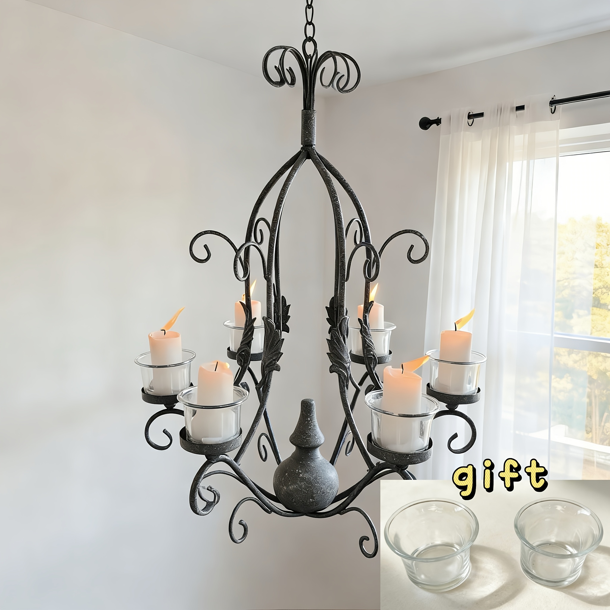 Image of 1pc, Branch-shaped Hanging Candlestick, Metal Candle Holder, Suitable For Restaurants, Cafes, Homes, Parties, And Festive Atmosphere Decoration, Durable And Sturdy, Iron Material Candlestick