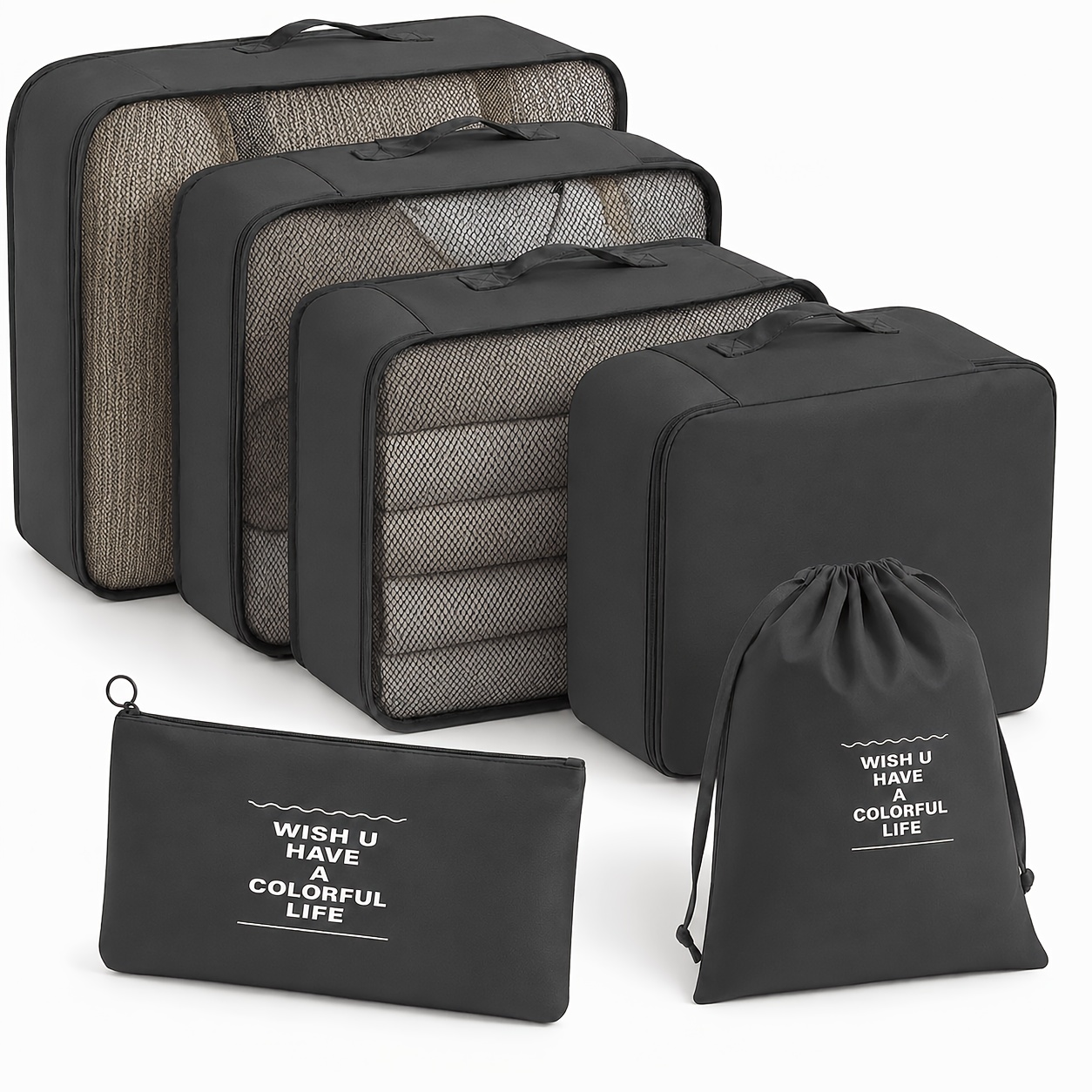 TEMU 6pcs Travel Storage Bags, Travel Storage Organizers For Clothes, Shoes, Underwear, Luggage Sorting Bags, Gym Bags, Weekend Bags, Including
