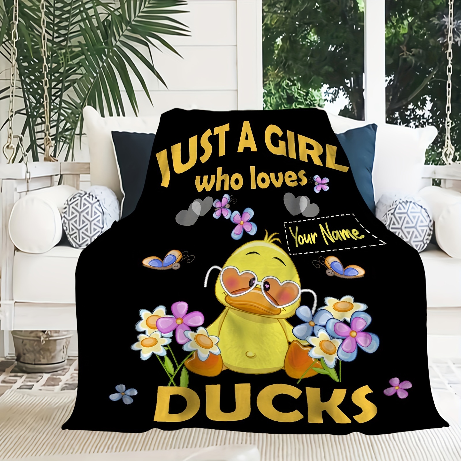 TEMU 1pc Name, Cartoon Little Yellow Duck, Flannel Blanket, Self-, Holiday Blanket, Gift Blanket, , Outdoor Beach Camping, Outdoor Blanket, Living