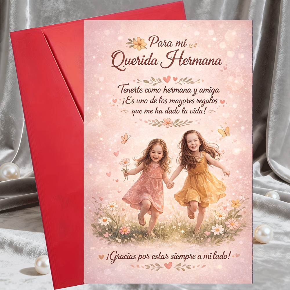 TEMU 1 Tarjeta de felicitación + 1 sobre Tarjeta de felicitación para hermana Para hermana Mensaje de amor en español de hermana Gracias Regalo para
