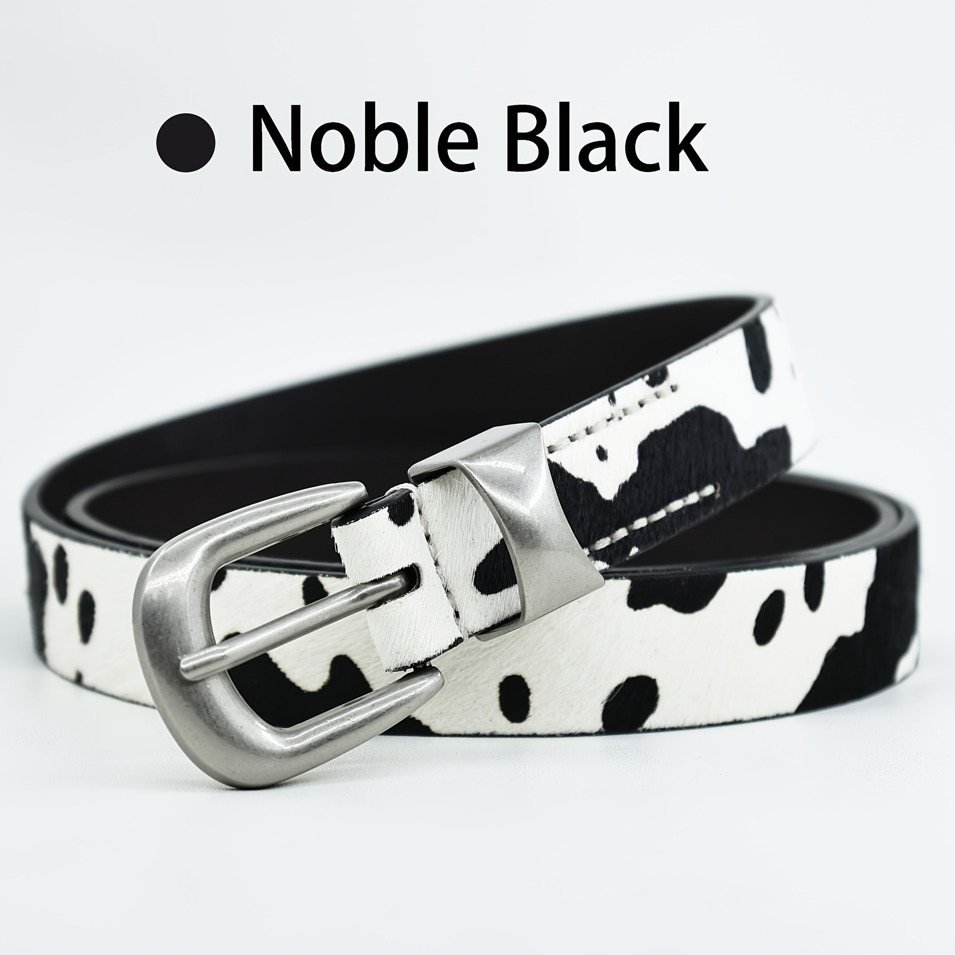 TEMU Ladies' Genuine Leather Horse Hair Belt With Vintage - Style Black - And - Design: Fashionable Elegant, A Perfect Piece For Elevating Grace,