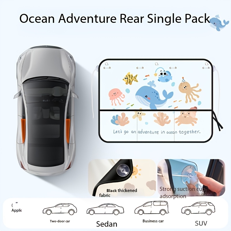 TEMU A Summer Car Cartoon Sunshade With Built-in Mesh Pockets For Storage. The Suction Cups Are Easy And Convenient To Install. It Protects Privacy