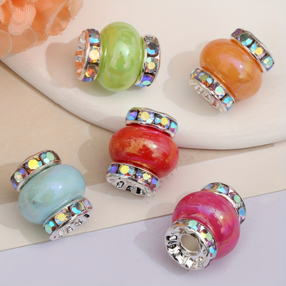 

8pcs Set Acrylic Drill Ring Beads With Plating - Large Hole Lantern Beads For , Pen Chains & Wheel Charms