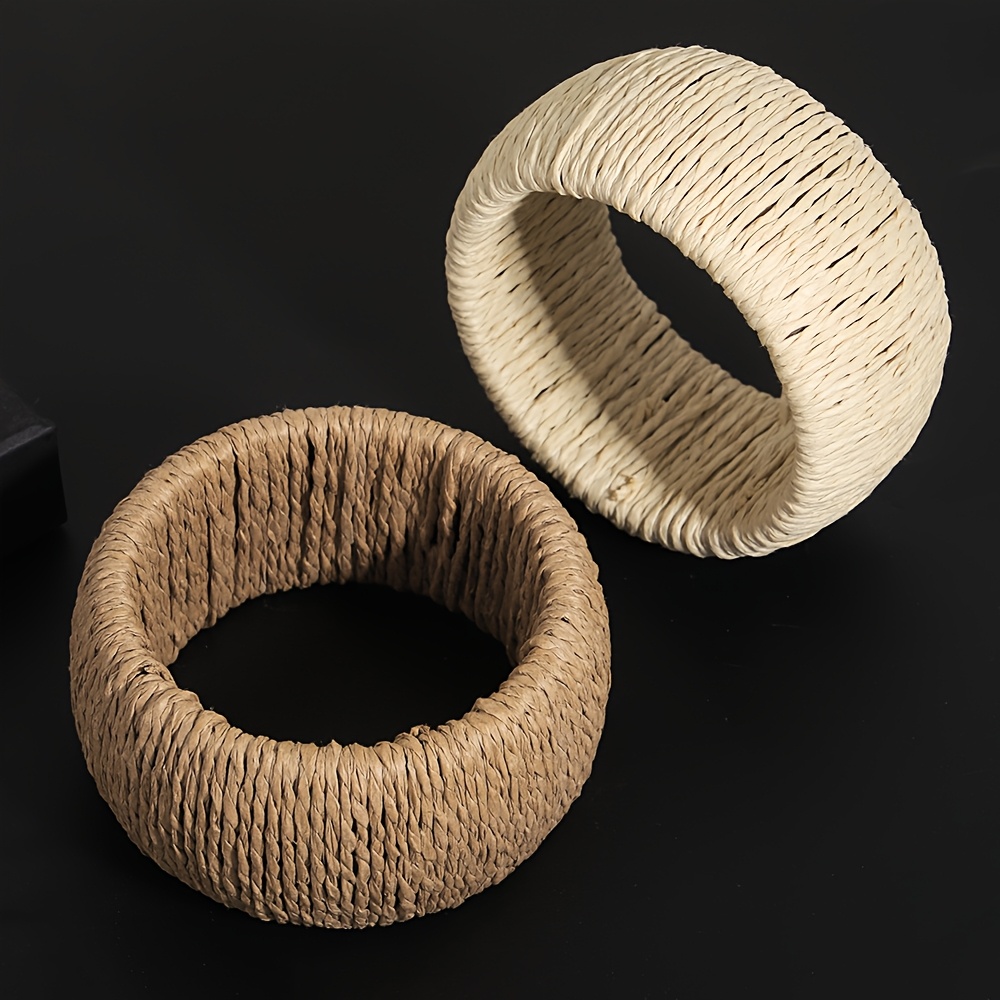 Braccialetti In Rattan Intrecciato – Gioielli Aperti Bohémien Per Donna, Vintage, Per Spiaggia E Festa Estiva - 4