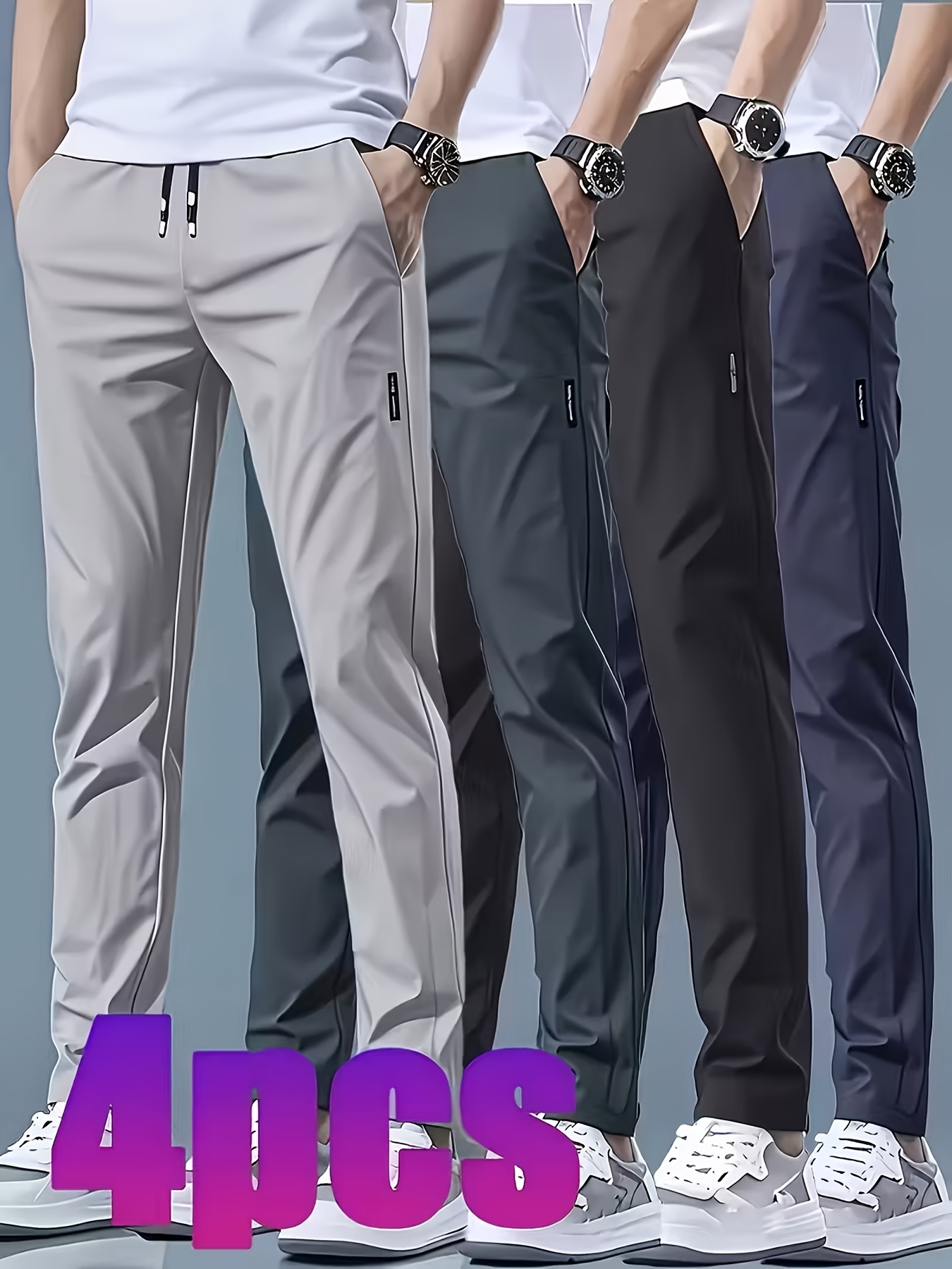 4pcs mens quick dry training pants lightweight breathable workout trousers with adjustable drawstring waist solid color athletic running pants suitable for gym outdoor casual wear spring autumn 4pcs pack