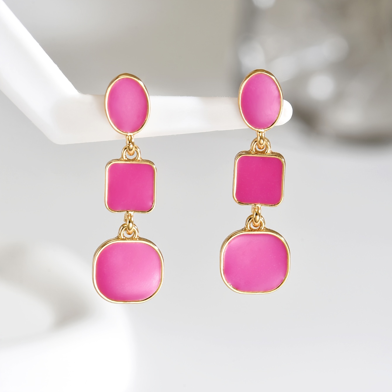 TEMU 1 Pair French Fashion Geometric Shape Drip Oil Long Tassel Women's Earrings Suitable For Wedding And Daily Wear