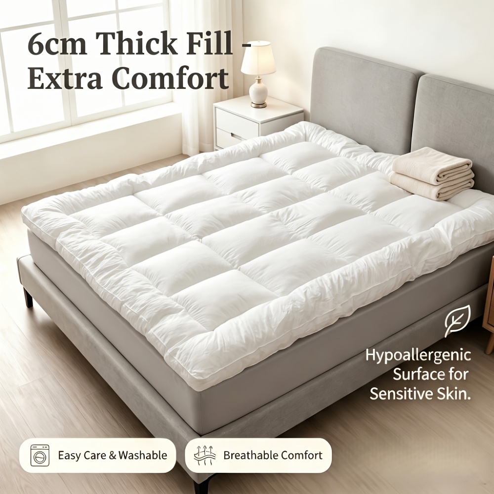 TEMU Protège-matelas lavable, surmatelas et , tissu respirant, sangles d'angle fixes, protège-lit antidérapant pour lit simple et double