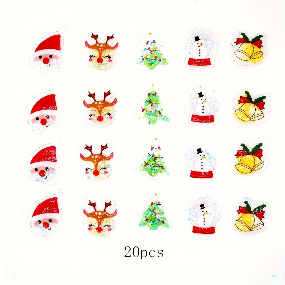 20pcs Pvc Quicksand Five-pointed Star Sequins Christmas Combination Model Snowflake Santa Gloves Elk Suitable For Handmade Diy Decoration Accessories