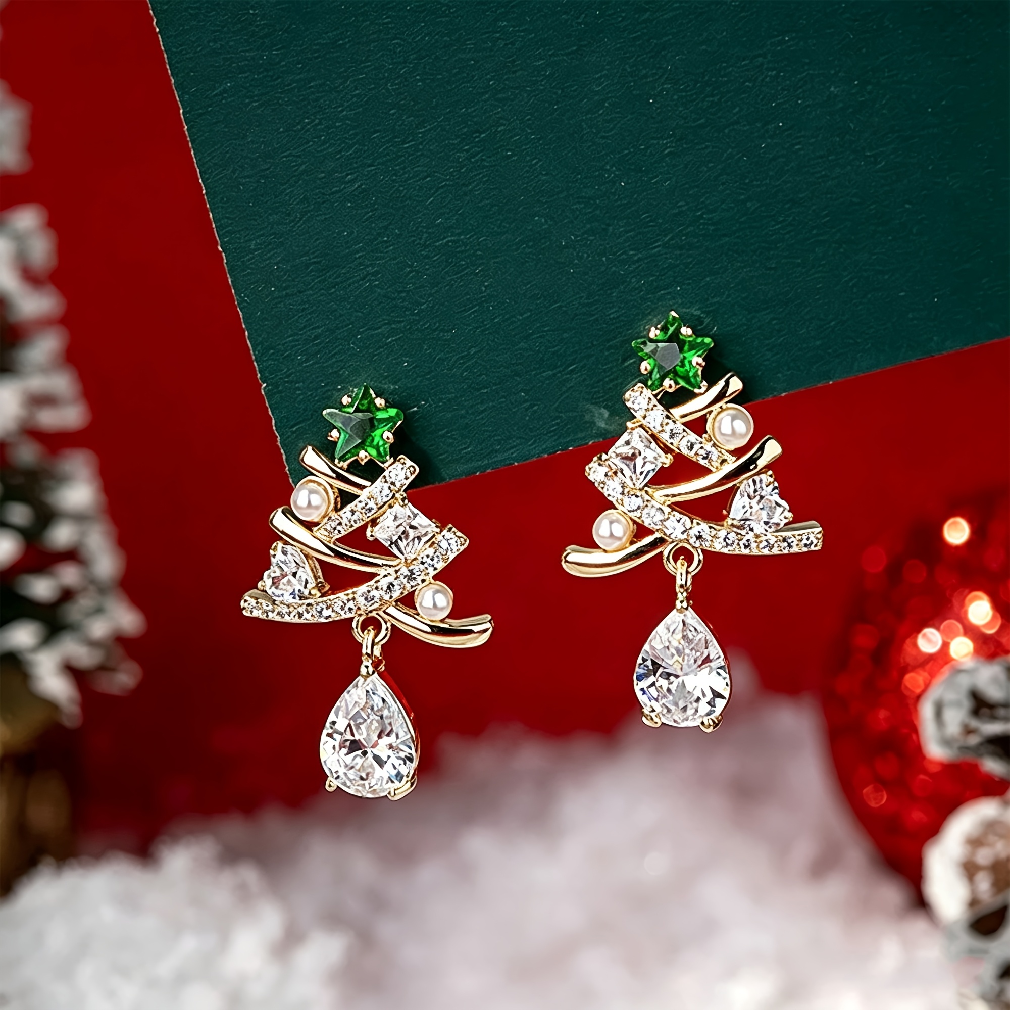 TEMU 1 Pair New Temperament Festive Atmosphere Christmas Tree Earrings Gift