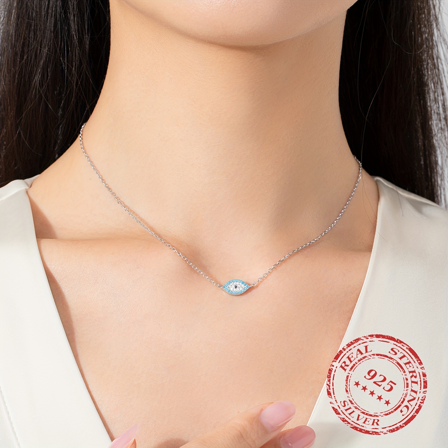 925 Silver Turquoise Pendant Necklace with CZ Pave Setting