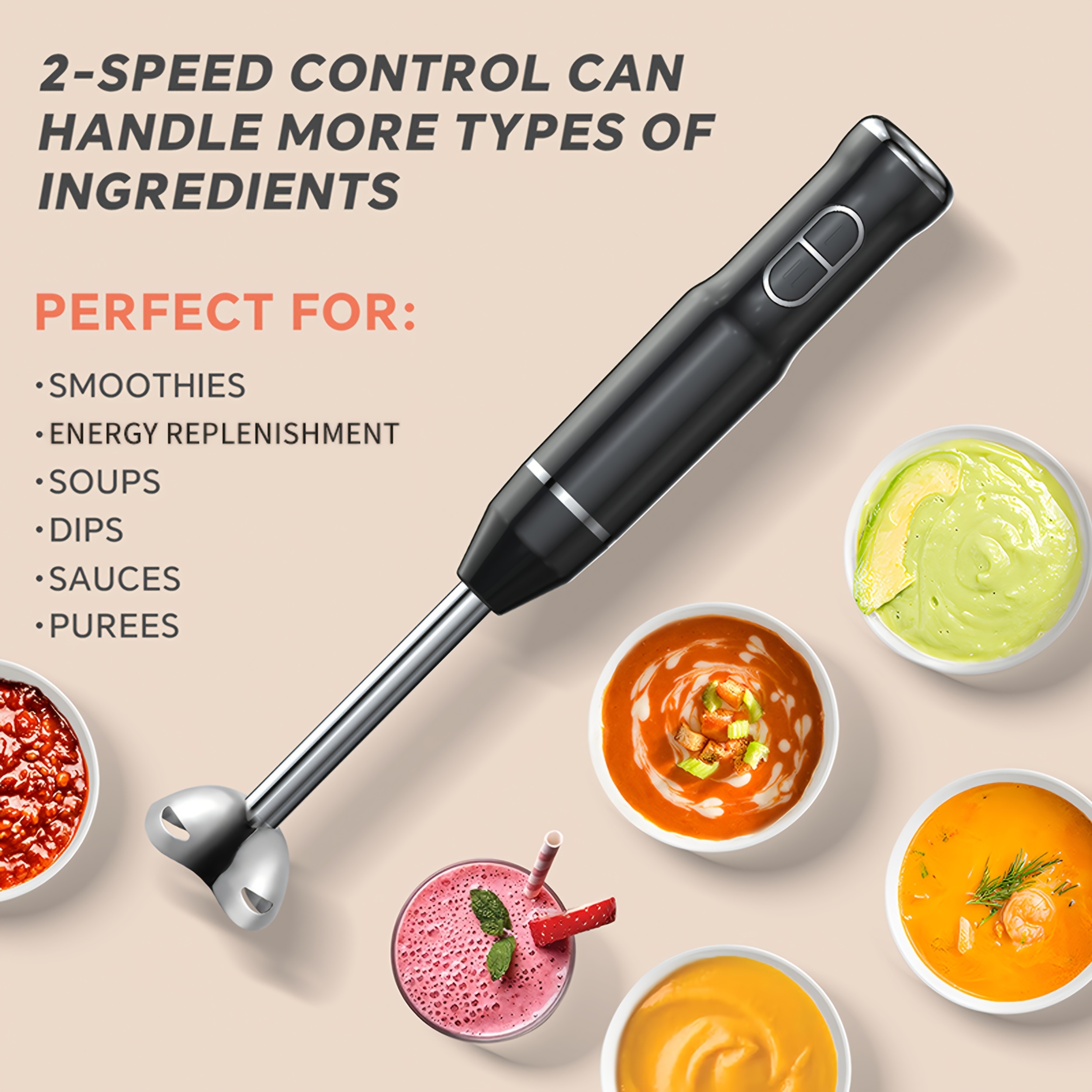 Lalayuan 400W Electric Immersion Blender – Handheld Stick Blender with 2 Speeds & Turbo Mode, 304 Stainless Steel Blades, Detachable Base for Smoothies, Soups, Baby Food & Purees — Zaynora Luxury Marketplace