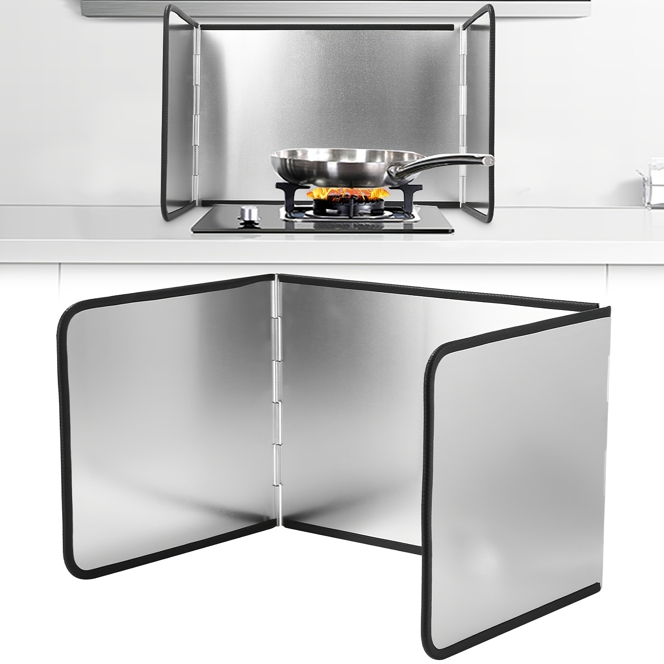 Image of Splash Guard, Three-sided Foldable Oil Splash Guard, Stainless Steel Splash Guard, Stove Splash Guard, Frying Stove Protection Net, Wall-mounted, Easy To Clean