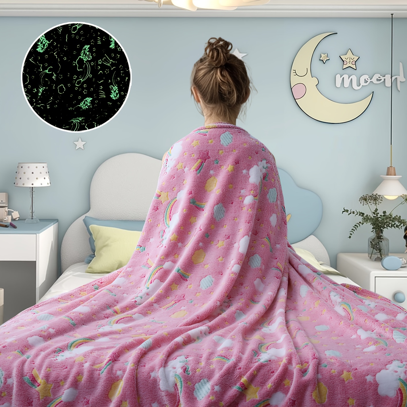 TEMU A Lovely Glowing Blanket Made Of Soft Flannel, Resembling A Small Cloud, Perfect For Office , As A Sofa Throw, Or For Outdoor Use. An Gift , For