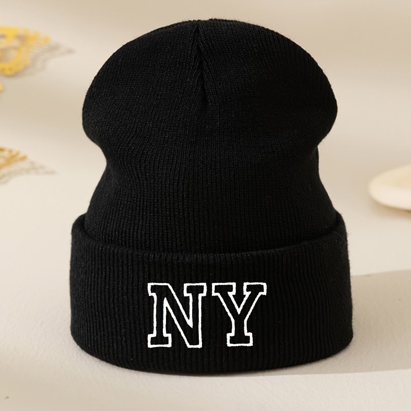 TEMU Chapeau d'automne et d'hiver NY brodé, casquette pour femmes, chapeau chaud polyvalent double épaisseur de style américain pour hommes et femmes