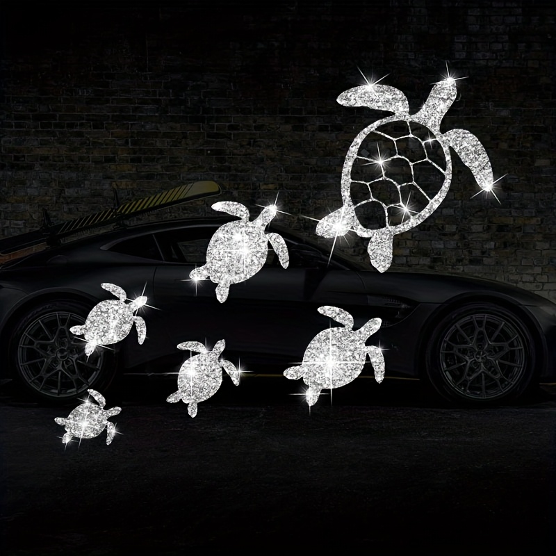 Shiny Reflective Vinyl Cartoon Cute Turtle Family Car Sticker - For Cars, Trucks, Window Glass Walls, Laptop Decals