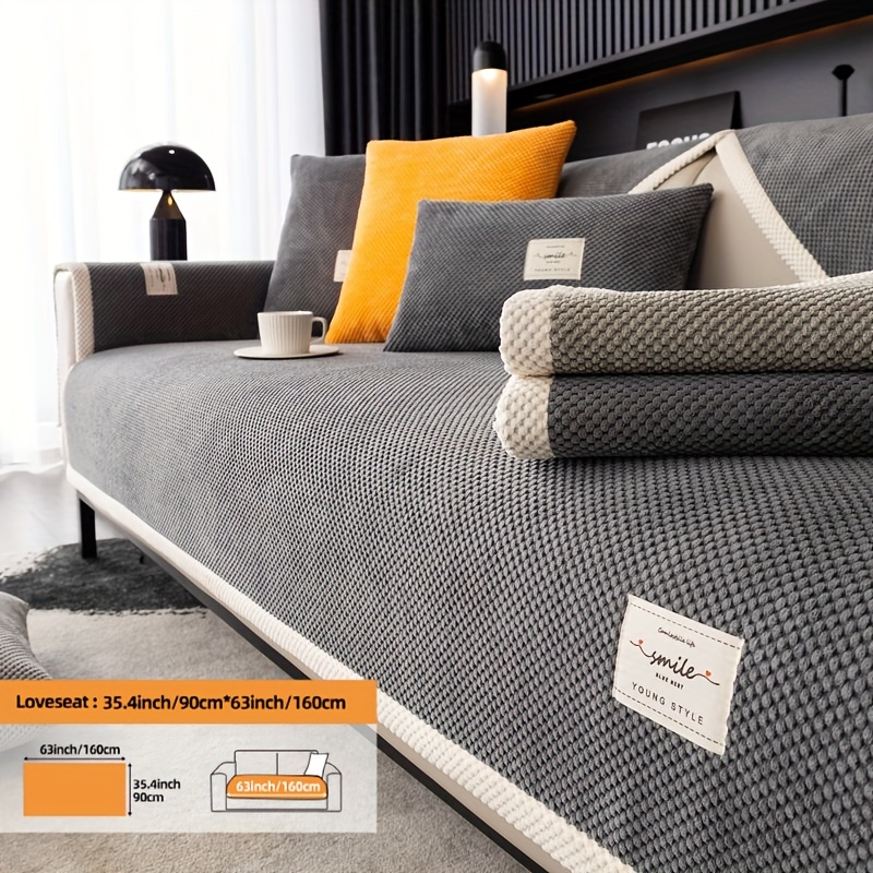 Image of 1pc Retro Contemporary Style Plush Sofa Set With Corduroy Edge Anti Slip Sofa Cushion Minimalist Modern Decorative Art Universal Bedroom, Living Room, Office Decoration Furniture Protection Cover