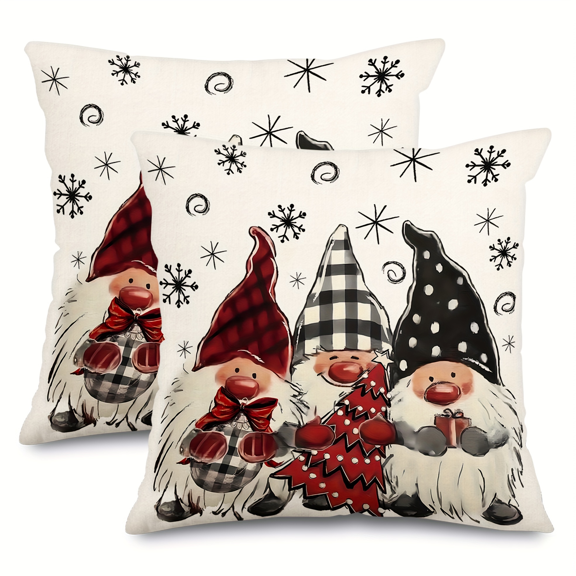 

2pcs Set Christmas Throw Pillow Covers - Linen Cushion Cases For Sofa & Home Decor, Zip Closure, Machine Washable - Multiple Sizes (16x16/18x18/20x20)