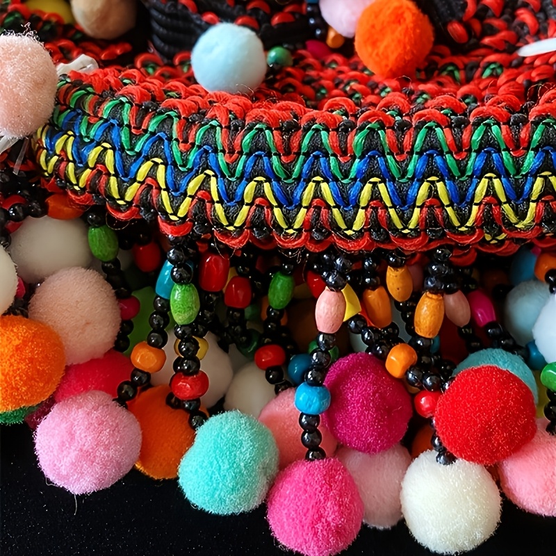 TEMU con pompon e perline a motivo ondulato testurizzato, larghezza 7,5 cm, disponibile in 2 misure, per abbigliamento fai da te, pannelli per tende,