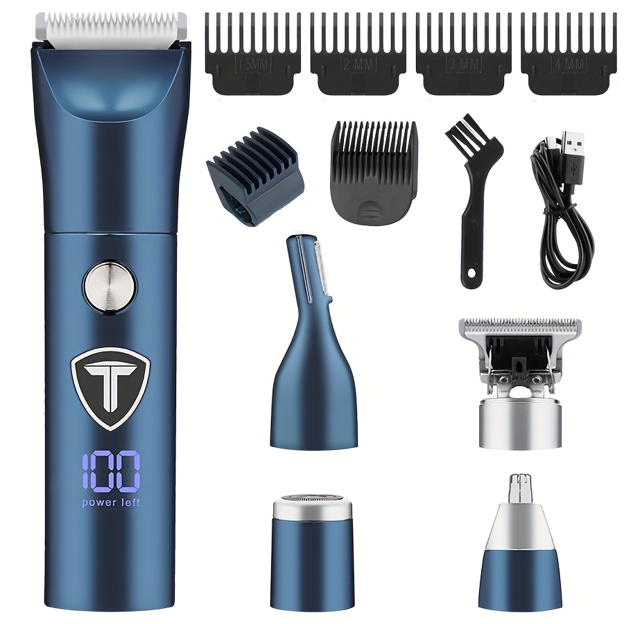 TEMU 5 In1 Professional Body Hair Trimmer, Groin&body Trimmer For Men, Replaceable Ceramic Blade Electric Shaver, With Shaver Blade, Hair Clipper, Nose Hair Trimmer And Eyebrow Trimming Knife