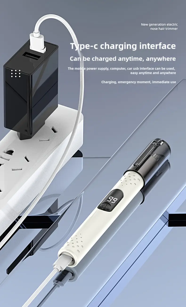 portable electric nose hair trimmer stainless steel cutting head no pulling hair and   fashionable and simple for   men and women usb charging suitable for nose hair eyebrow and ear hair trimming Product details 4