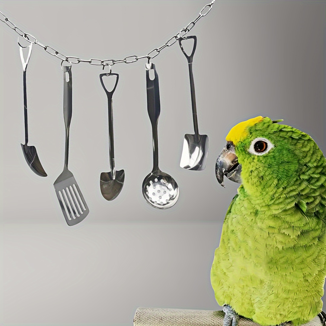 

Stainless Steel Parrot Chew Toy - Metal Spoon Skewer For Cage Decor, Ideal For Medium Birds Like Parakeets & Cockatiels