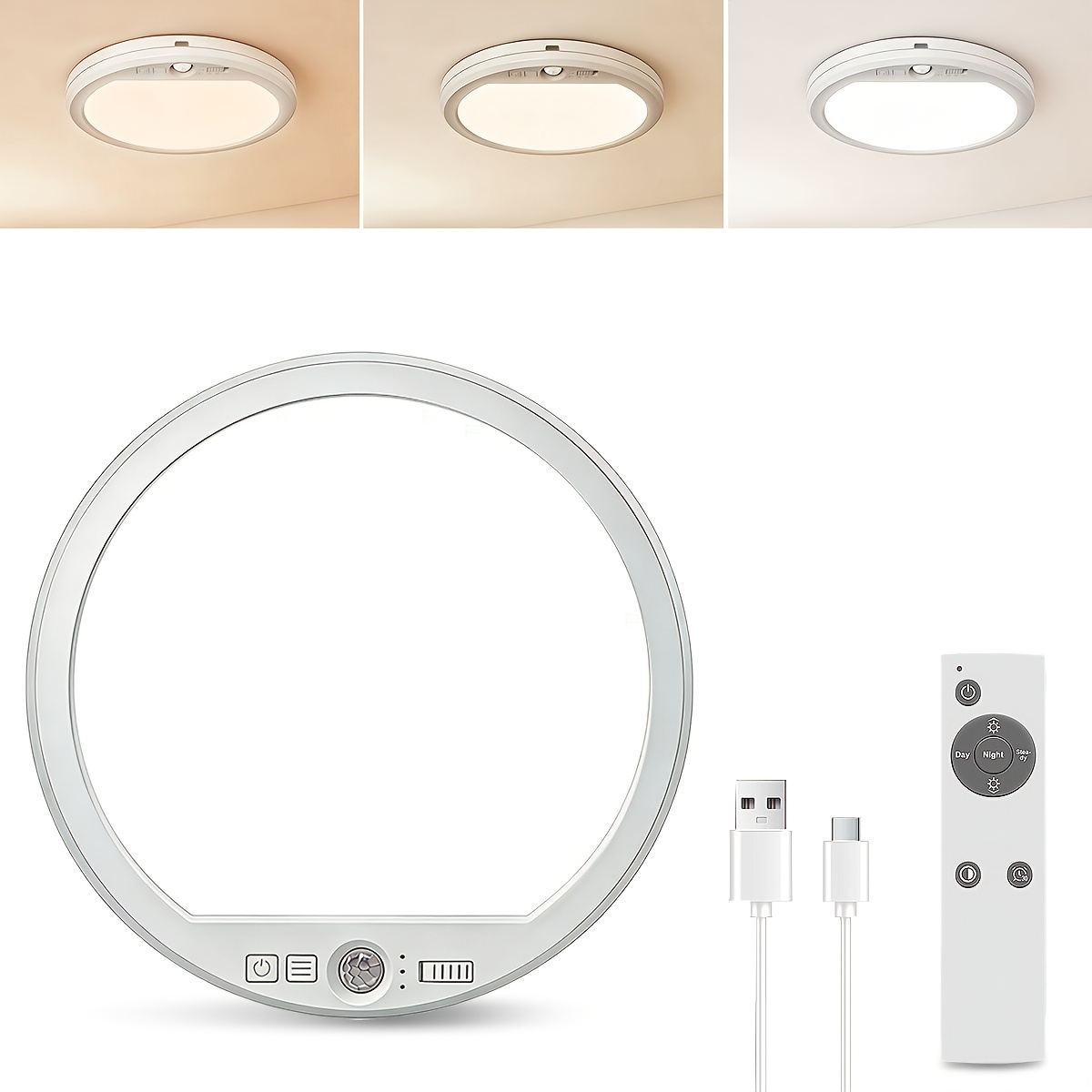 Image of Circular Induction Ceiling Light With Motion Sensor Led Light, Suitable For Indoor Bedroom Corridors, Usb Wireless Light, With Remote Control, 3 Color Temperatures