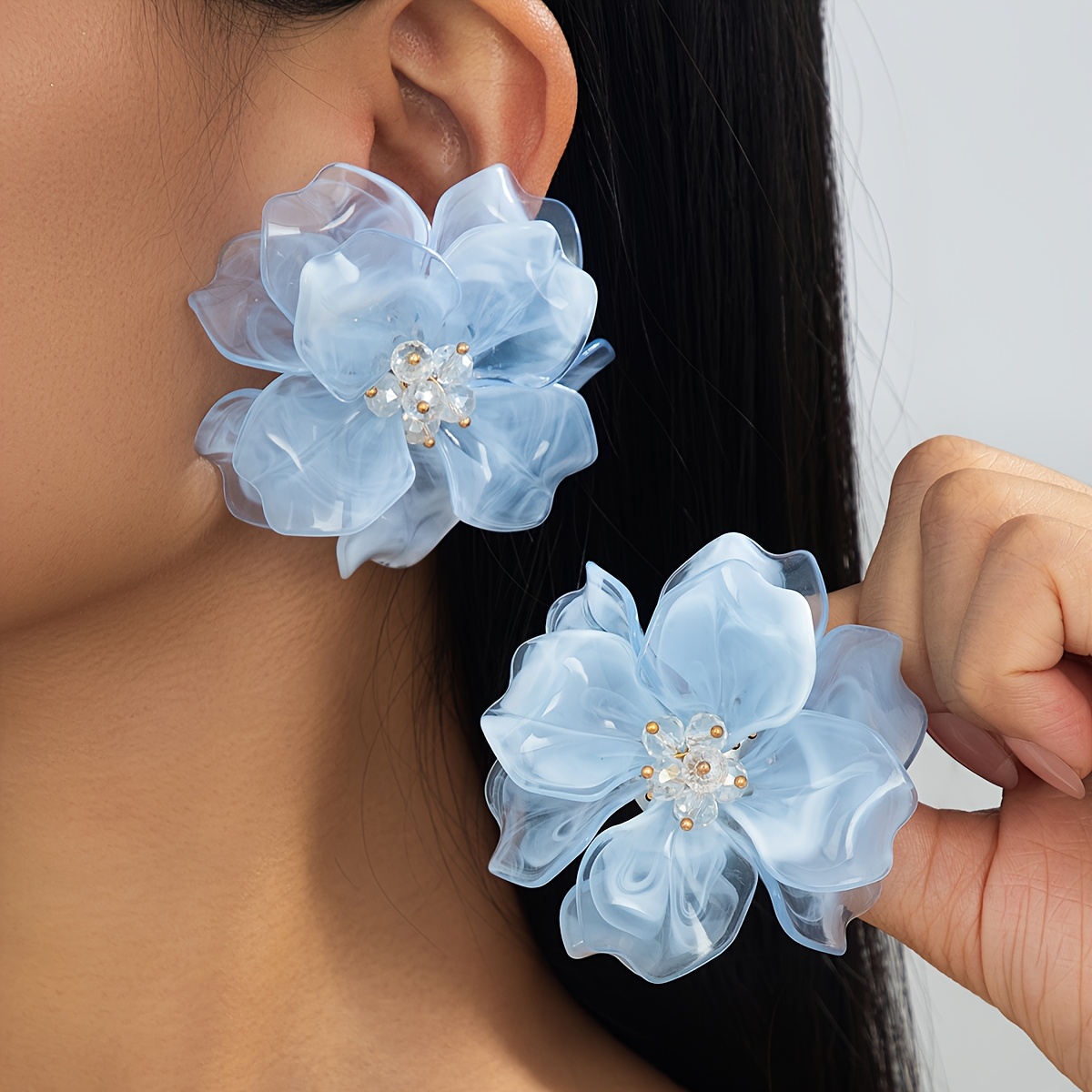TEMU Une paire de boucles d'oreilles à fleurs pour femme, style vacances d'été , élégantes et , et rose, incrustées d'un délicat noyau floral