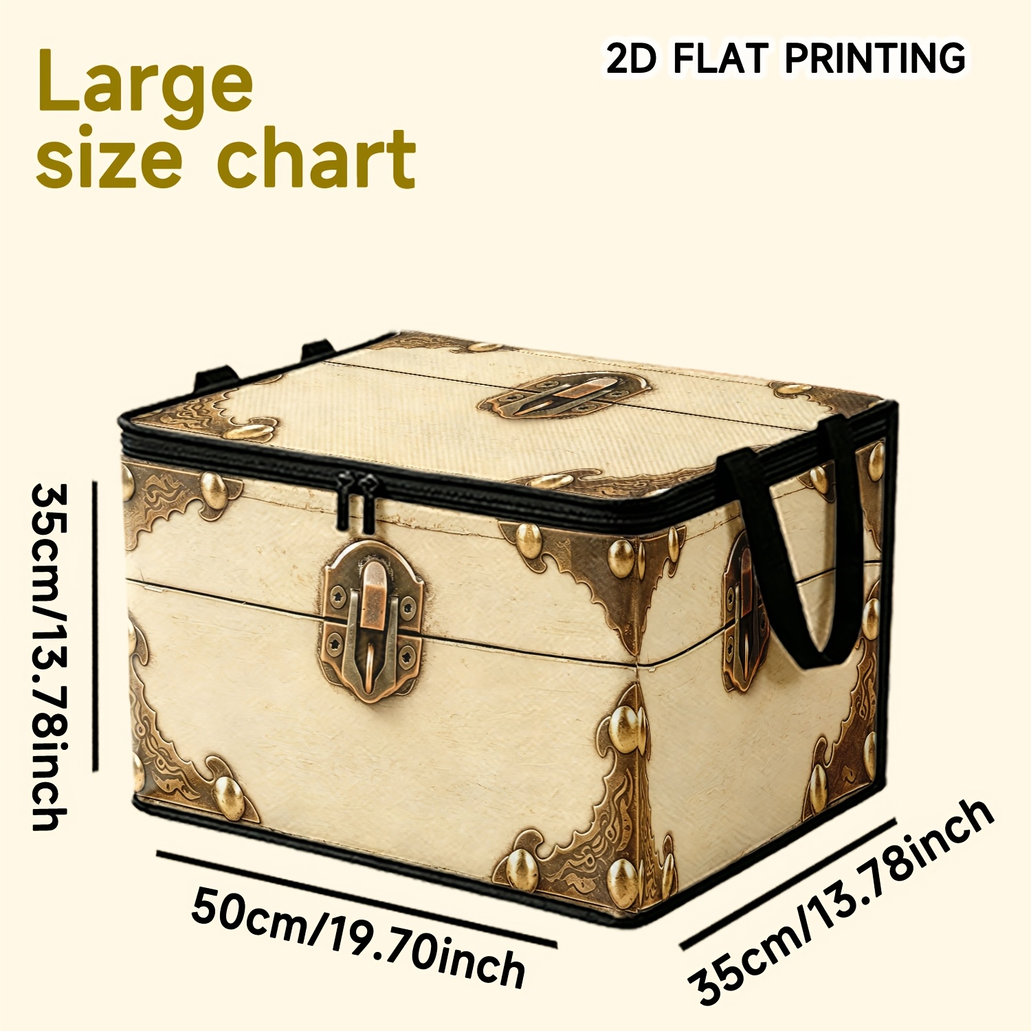 TEMU A Foldable Decorative Storage Box With A Vintage Print, Reinforced Handles, And Dual Zippers. Ideal For Organizing Daily Outfits And Thick