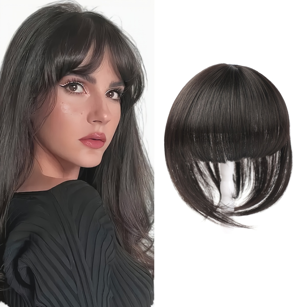 8 inch elegant womens topper with 3d bangs heat resistant synthetic fiber french air bangs   for   tones straight hair hair extensions wigs accessories details 2