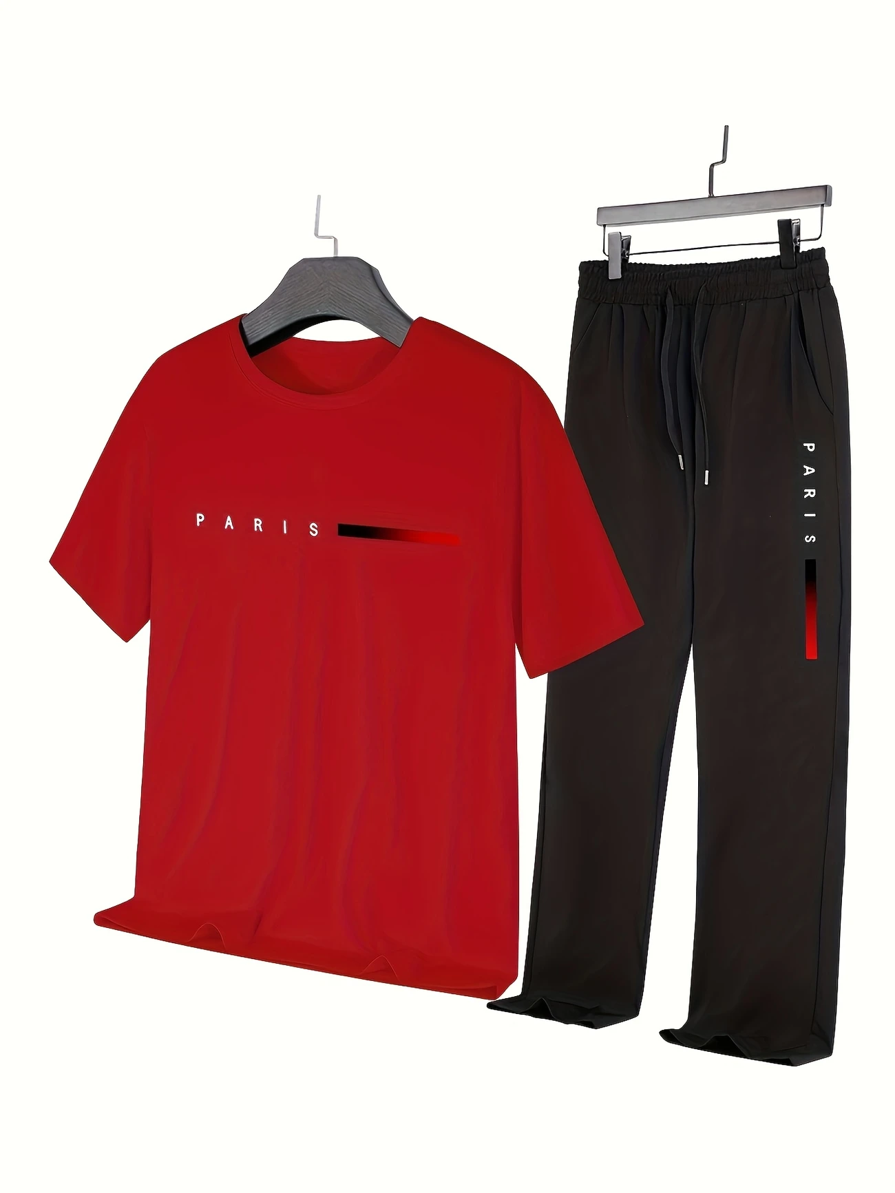 mens casual sports two piece set short sleeve top straight leg pants with paris print fashionable and trendy ideal for summer parties casual and everyday wear short sleeve top print trousers details 22