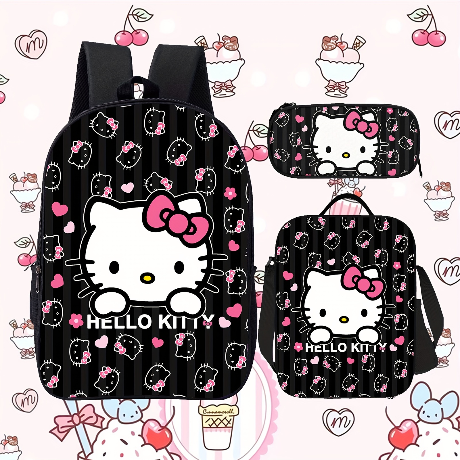 

Sanrio Hello Kitty 3-piece Backpack Set Lightweight, High-capacity Polyester Backpack Polyester For Daily Use With Lunch Bag