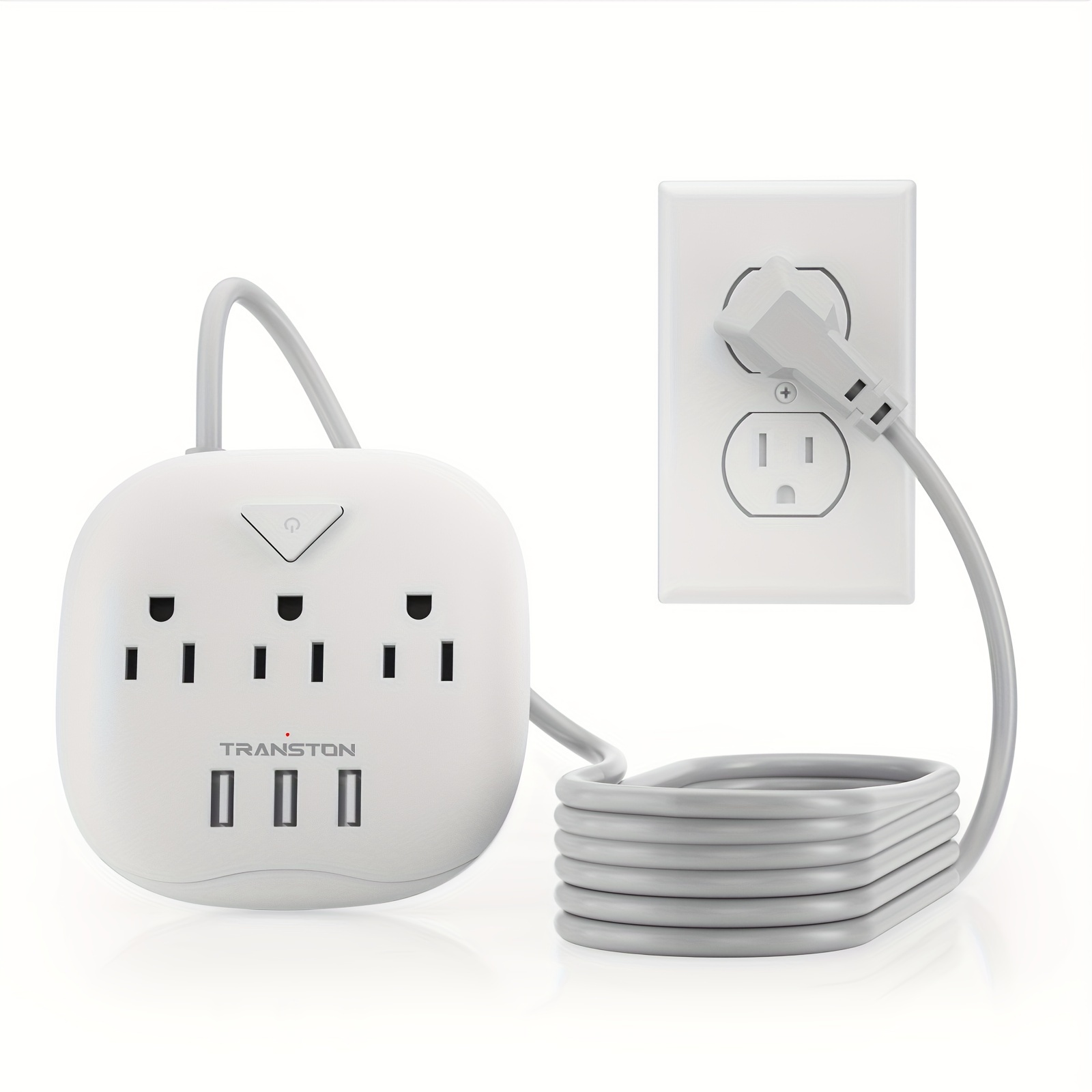 

Power Socket With Switch, 3 Sockets, 3 Usb Ports, 10ft Extension Cord, Quick Charge, Fire Resistant, For Home And Office, White