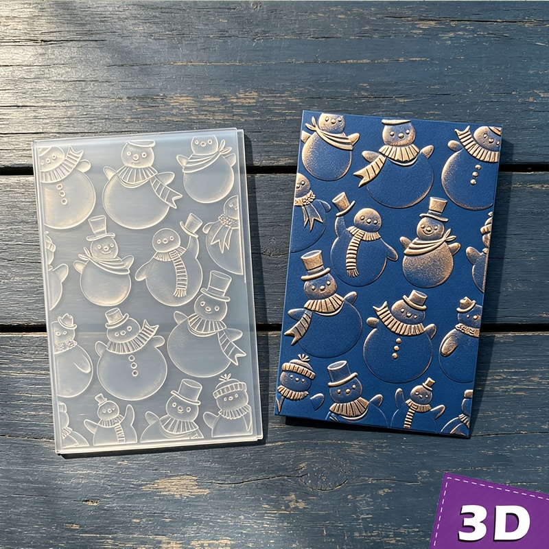 TEMU New Style - 3d Embossed Folder - "christmas Snowmen - Various Small Snowmen, Snowmen Wearing Hats And , Wrapped In Different Styles Of Scarves,