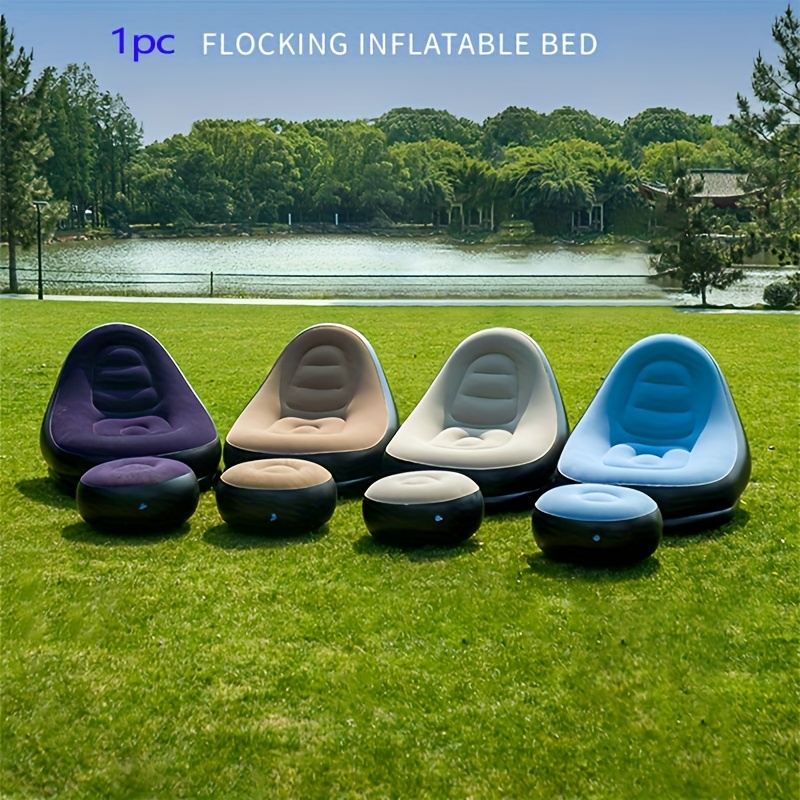 [Inflatable Sofa] 1pc Portable Inflatable Plush Sofa Lounger | Foldable with Footrest, Outdoor Recliner Chair for Camping Use