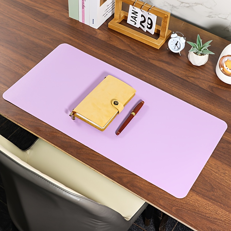 TEMU Pu Leather Desk Pad & Blotter - Purple, Water-resistant, Non-slip With Wrist Support, Single-sided Velvet Bottom Writing Mat For Study & Office