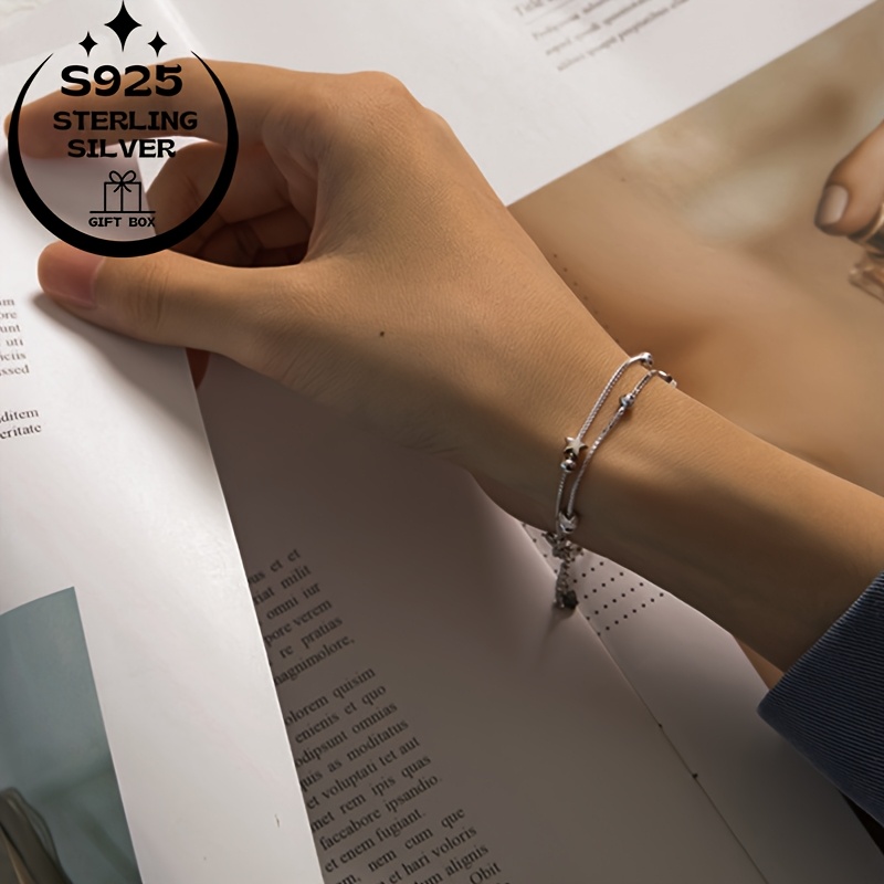 925 Sterling Silver Double Layer Star Charm Bracelet