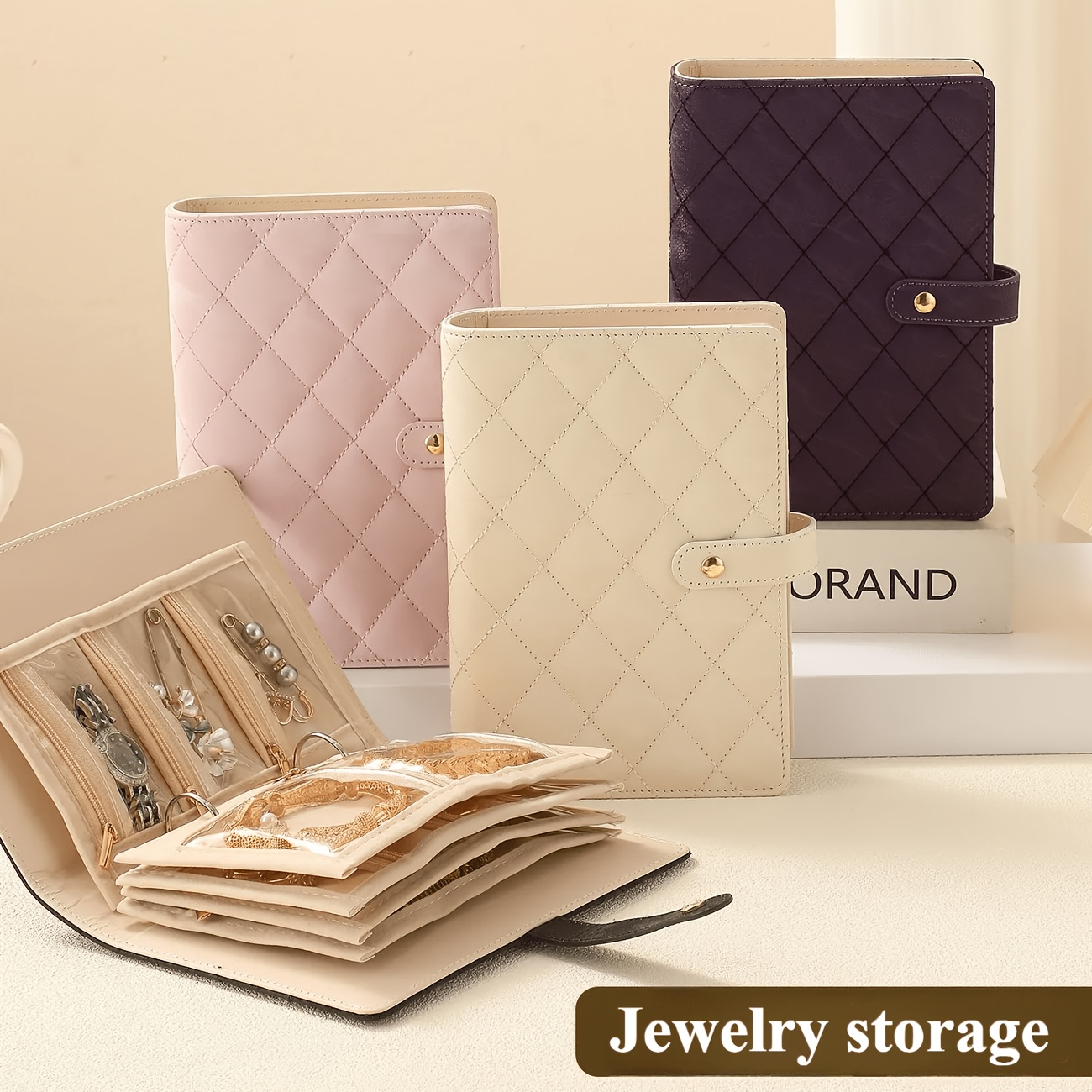 jewelry organizer book portable earring necklace ring storage album anti   travel jewelry binder with pockets travel jewelry organizer gift for women girls mom gift used for jewelry storage photo albums cards and postcards Product details 0