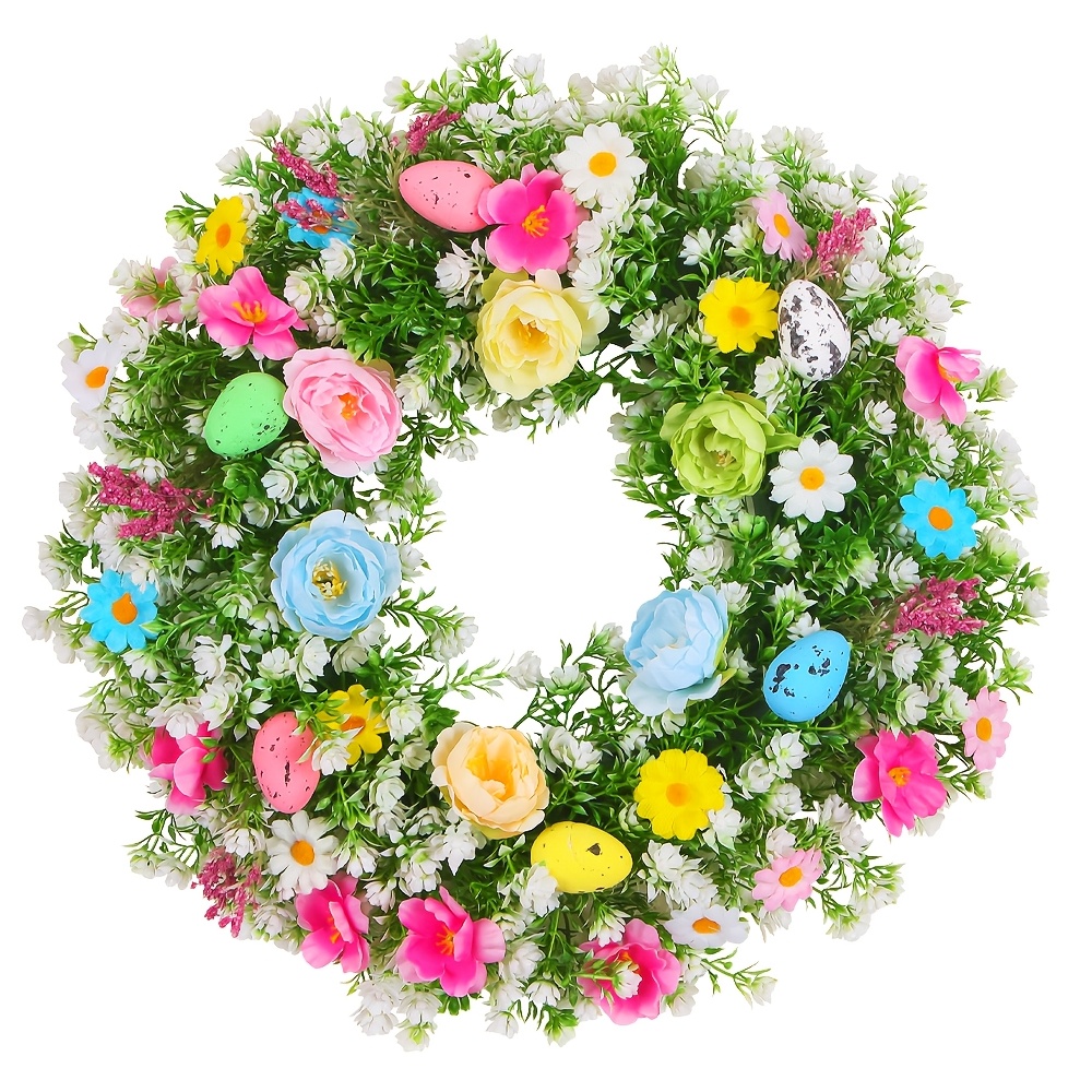 

1 Vibrant Easter Daisy Wreath - Artificial Flowers With Pastel Eggs & Roses, Room Decor, Outdoor Parties & Wedding Celebrations, Easy-to-hang, No Power Required, Hanging Artificial Flowers