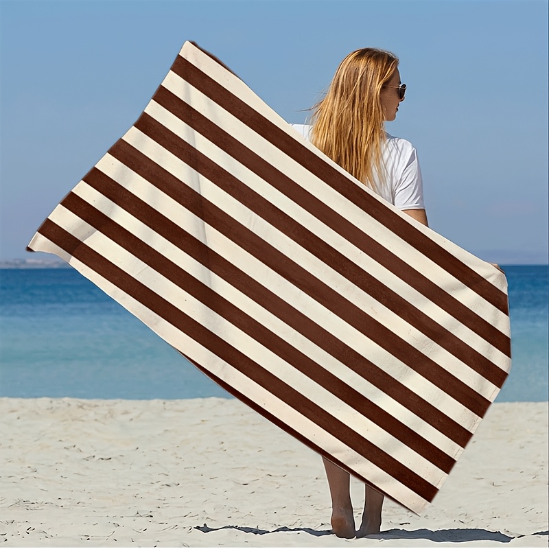 TEMU 1 serviette de plage à rayures marron et blanches, super absorbante, été - pour les loisirs , les pool parties, les , de soleil et les - air,