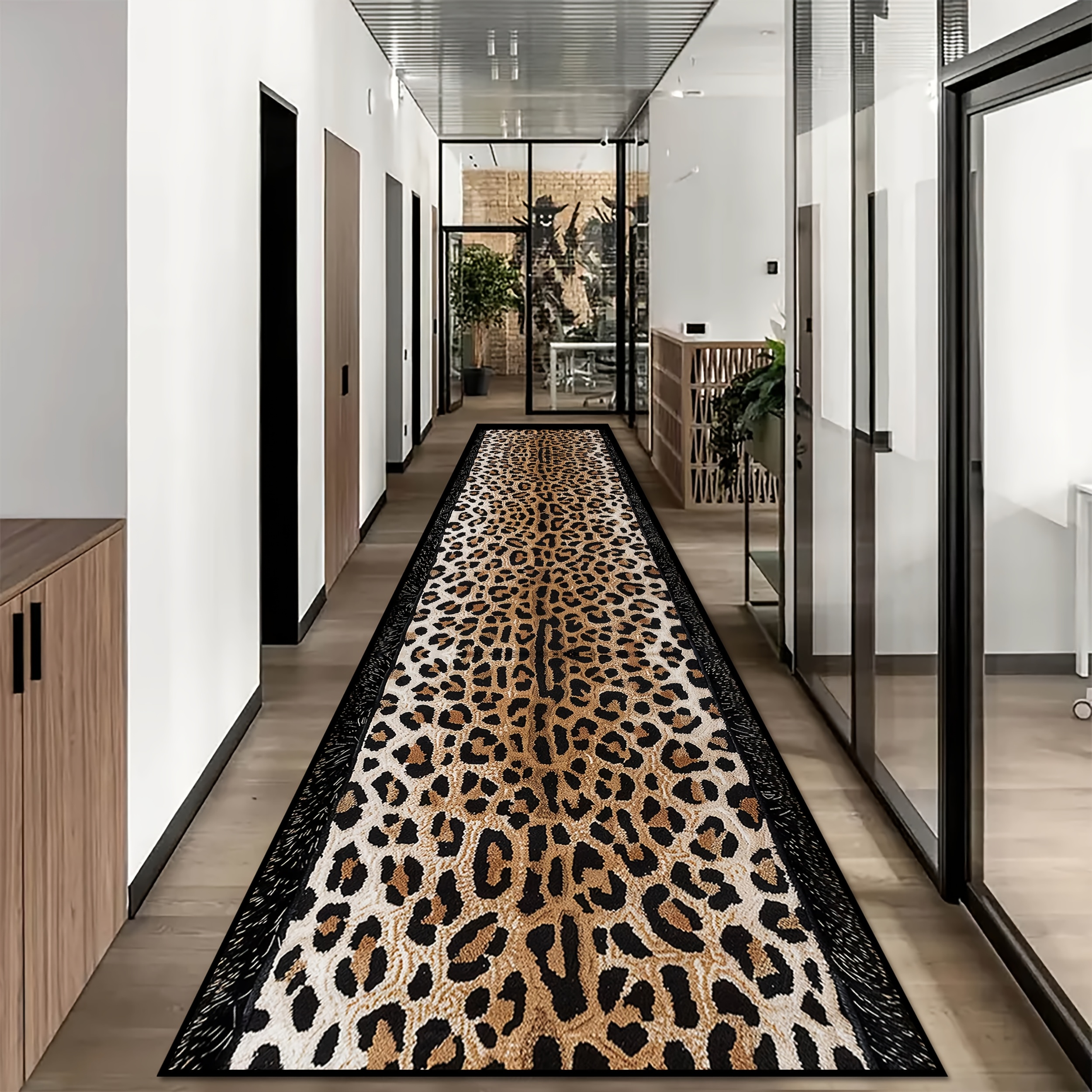 TEMU Transport maritime pour 1 tapis de rectangulaire long [Velvet Doré] pour hôtel, avec un motif léopard chinois, comprenant un tapis souple