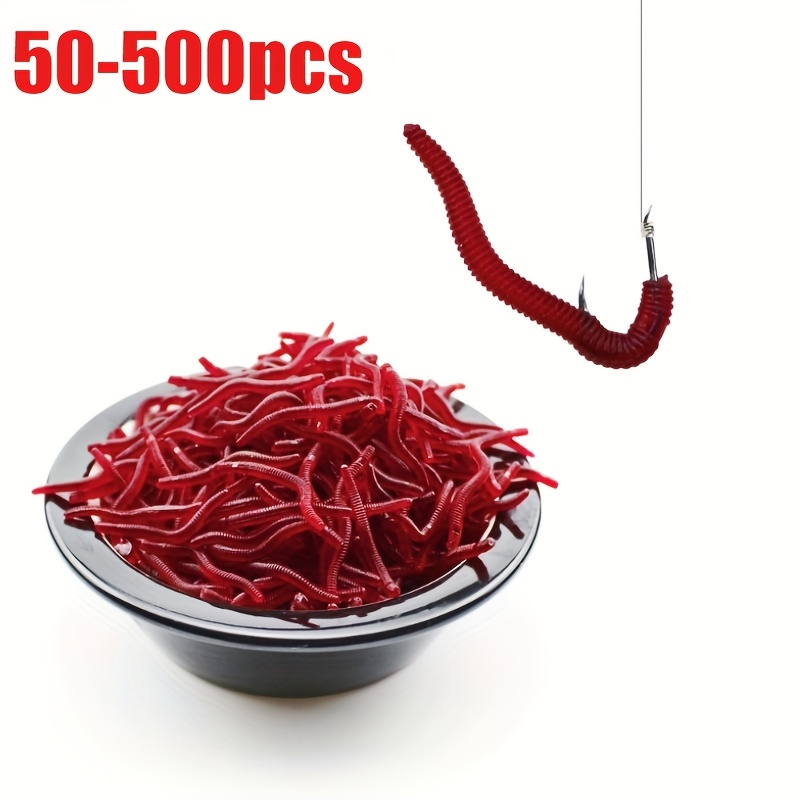 

New 50/500 Simulation Soft Worm Lures, Fake Red Earthworms, Glowing Fishing For Sea Fishing Platforms.