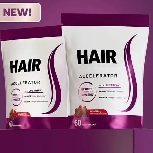 accelerator with clinically studied to thicker stronger hair biotin mixed berry 60 chew