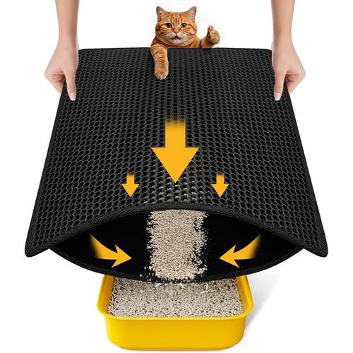 double layer litter mat pet waste trapping mat non slip honeycomb litter mat litter box mat cat toilet mat cat waste mat sand leakage collection mat easy to clean and durable anti stain and anti urine leakage washable and quick dry