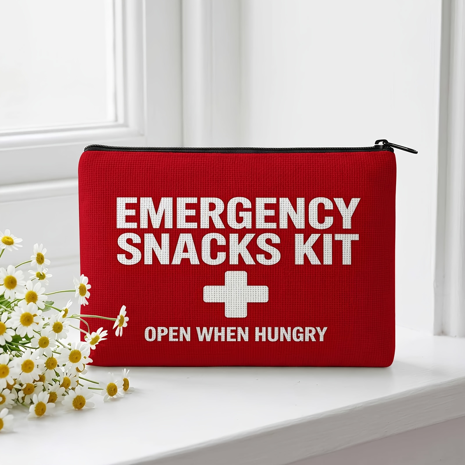 TEMU 1pc Durable Cosmetic Bag Suitable For Travel & Daily Use - Themed "hungry? Open This" Toiletry With Thirst-themed, Multicolor Storage Pouch For,