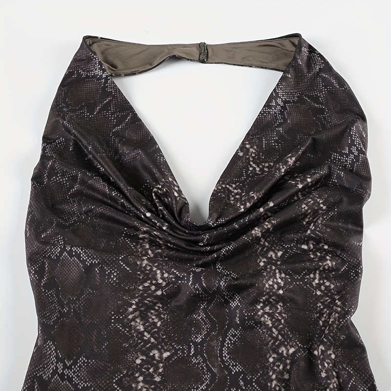 halter neck snake print backless bodycon mini dress - Temu Bahrain