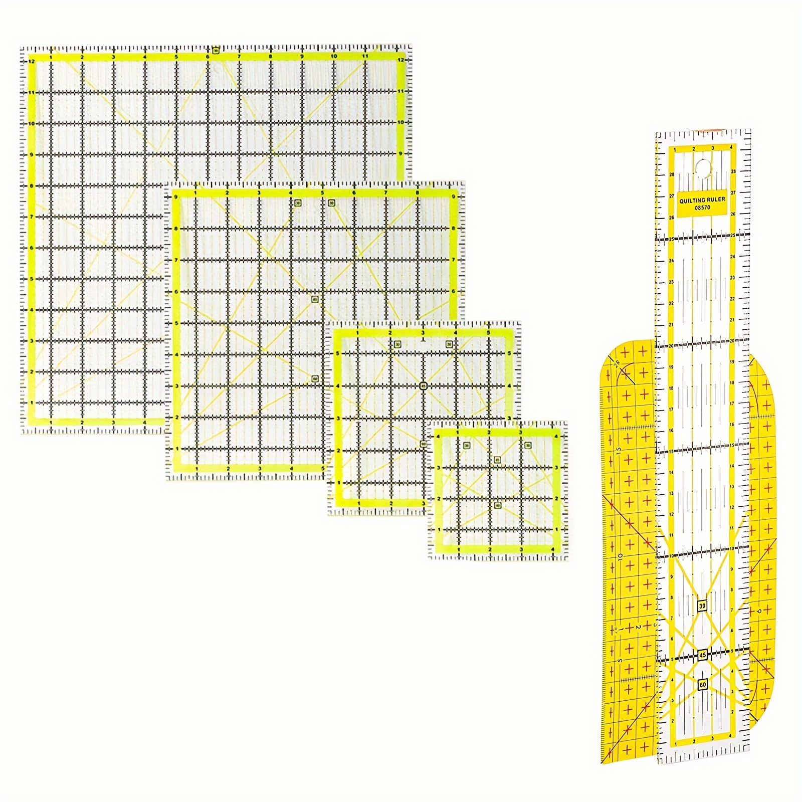 Quilting Rulers Set, Acrylic Quilting Rulers And Template, Sewing Rulers And Guides For Fabric, 4 Square Rulers, 1 Rectangular Sewing Ruler, 48