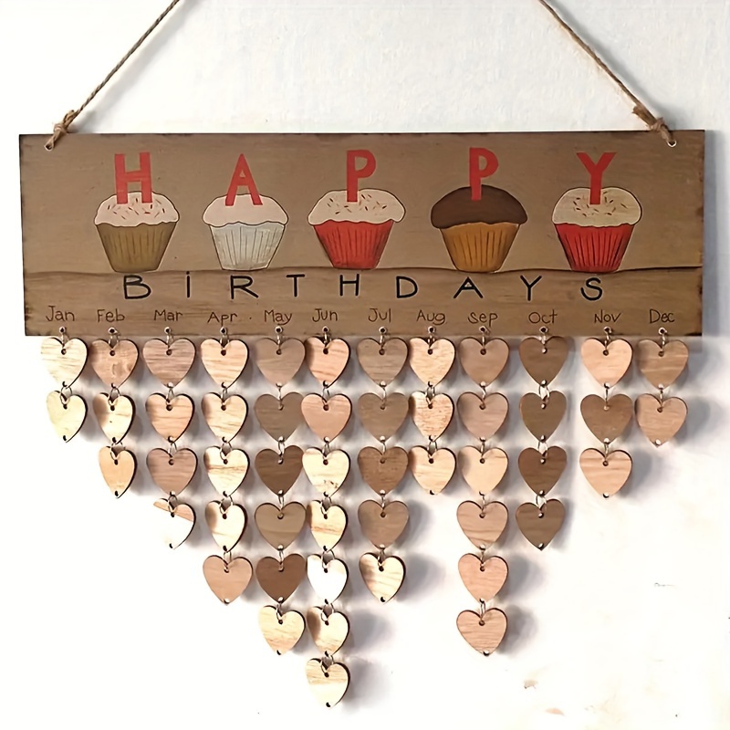 TEMU 1pc Wooden Calendar Birthday Hanging Sign With 100 Wooden Tags And 100 Iron Rings. Family Birthday Party Decoration Pendant For Festive Handmade Calendar Crafts.