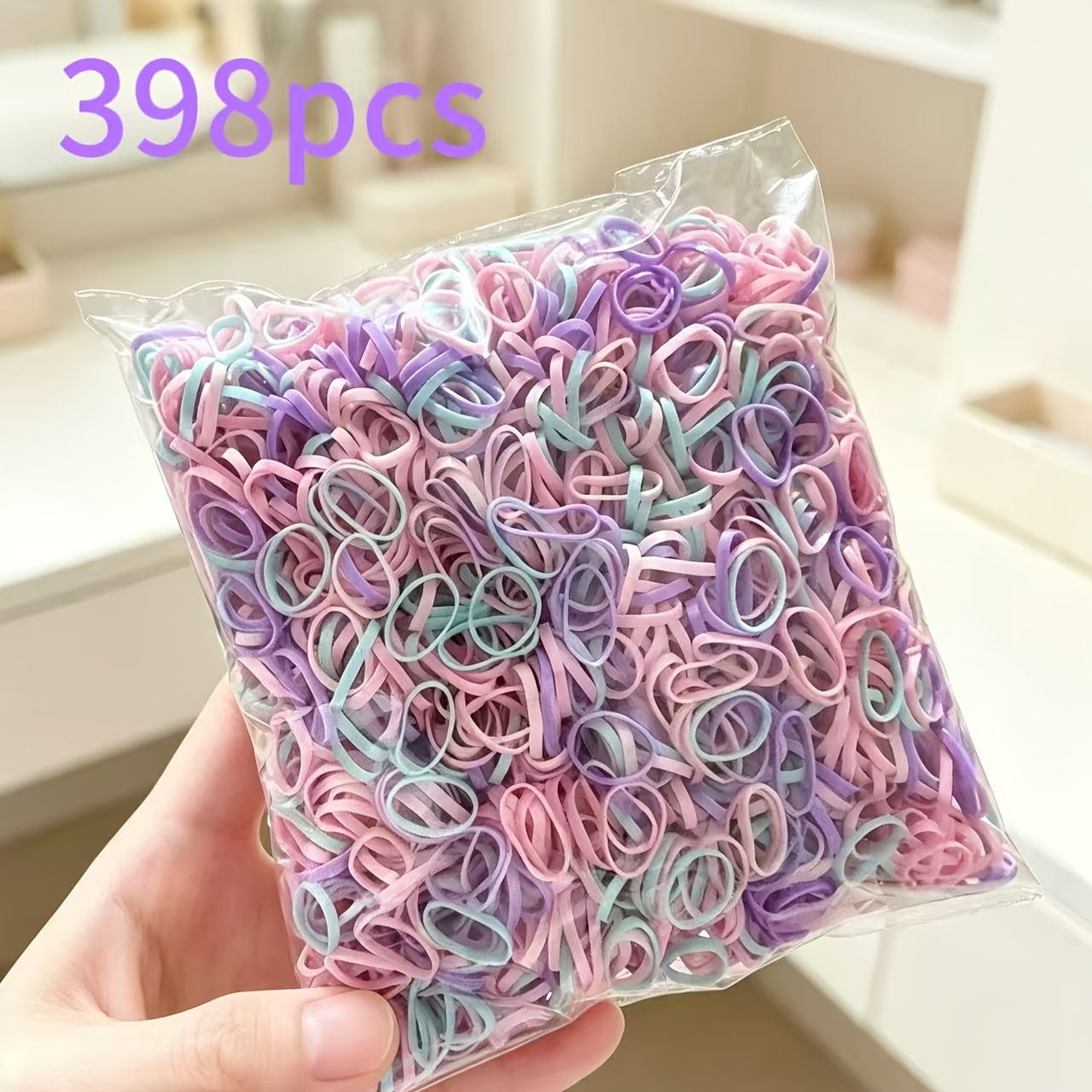 TEMU 398pcs Macaron Disposable High-elasticity Rubber Bands, Hair Ties, Daily Diy Hair Accessories For Updos And Styling